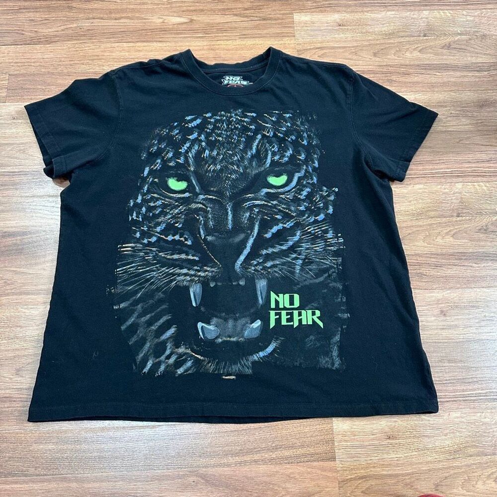 RARE Vintage No Fear Roaring Black Leopard T-Shirt XXL